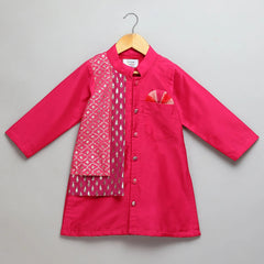 Pink Cotton Silk Kurta Pyjama Jacket Set