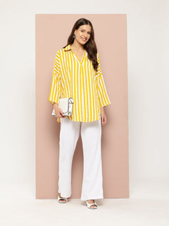 Striped Crepe Drop-Shoulder Collar Top/Shirt