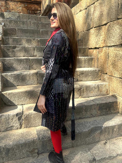 Patola Silk Kantha Patchwork Trench Coat