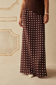 Chocolate Brown Hammer Satin Polka Dot Skirt