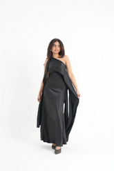 Imported Crepe Satin Midnight Veil Dress