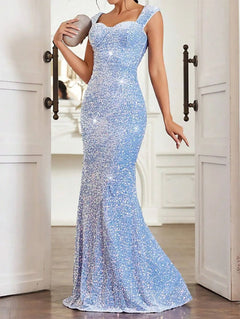 Burgundy Sequinned Floor-Length Cocktail Dress