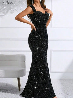Burgundy Sequinned Floor-Length Cocktail Dress