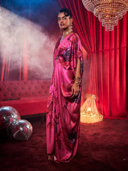 Satin Fuchsia Poppy Print Kaftan Dress