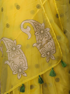 Vastra Veda Ivory Organza Banarasi Butti Saree with Red Embroidery with a Stitched Blouse