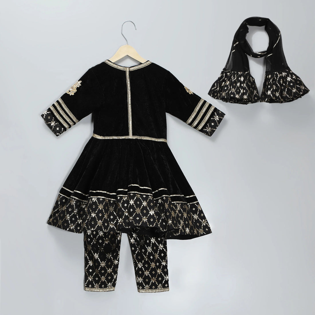 Black Velvet Silk Anarkali Set with Dupatta