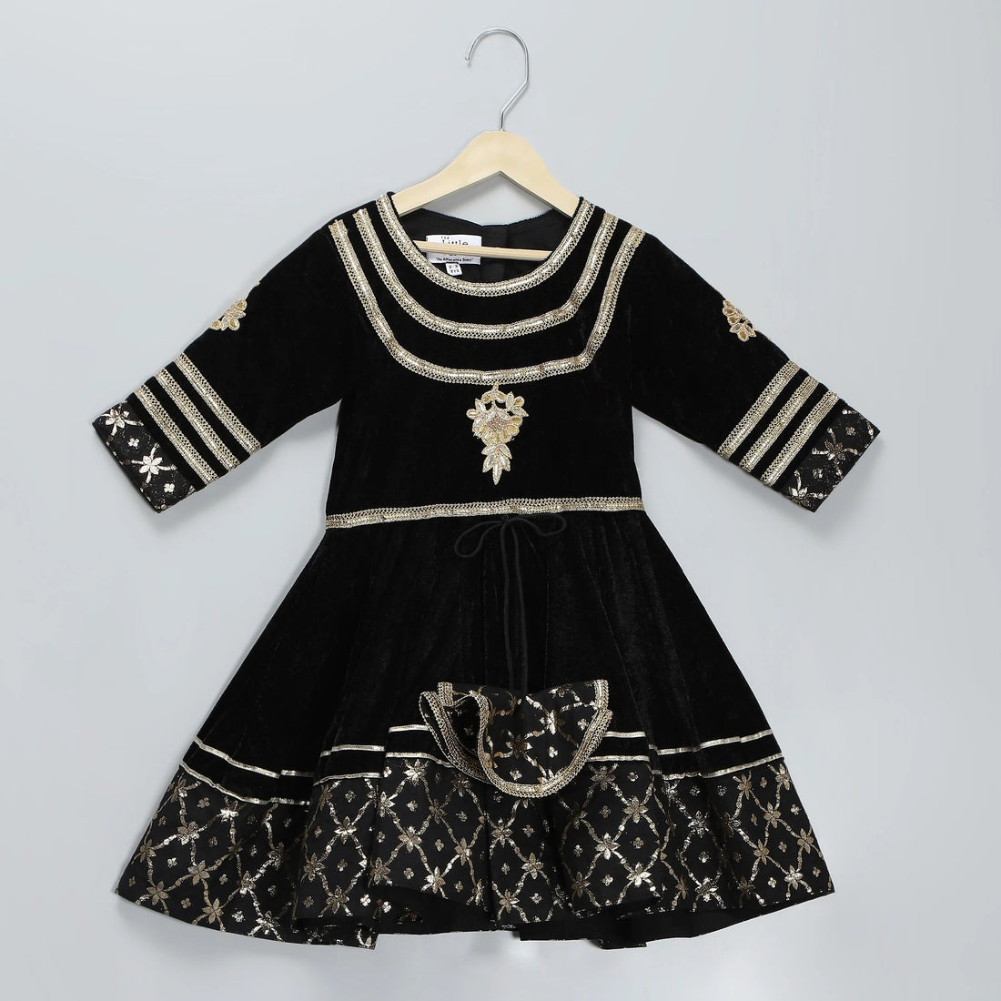 Black Velvet Silk Anarkali Set with Dupatta