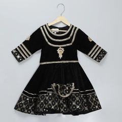 Black Velvet Silk Anarkali Set with Dupatta