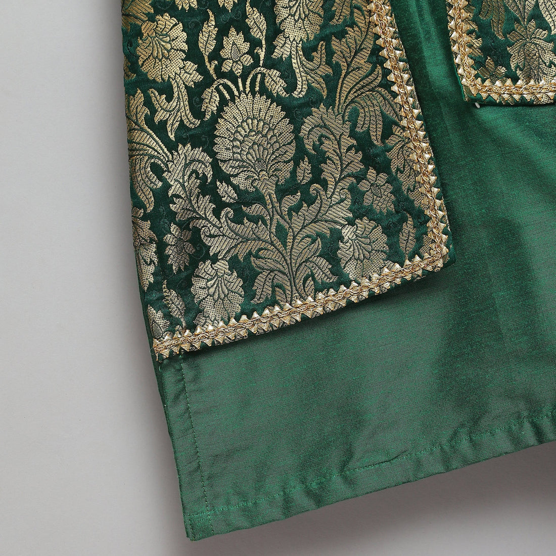 Green Cotton Silk Kurta Pyjama Brocade Jacket
