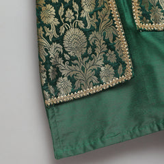 Green Cotton Silk Kurta Pyjama Brocade Jacket