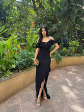 Black Lycra Ruffle Dress