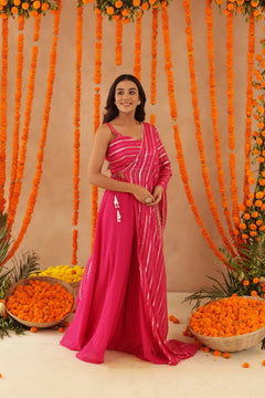 Pink Lurex Fusion Indo-Western with Designer Blouse