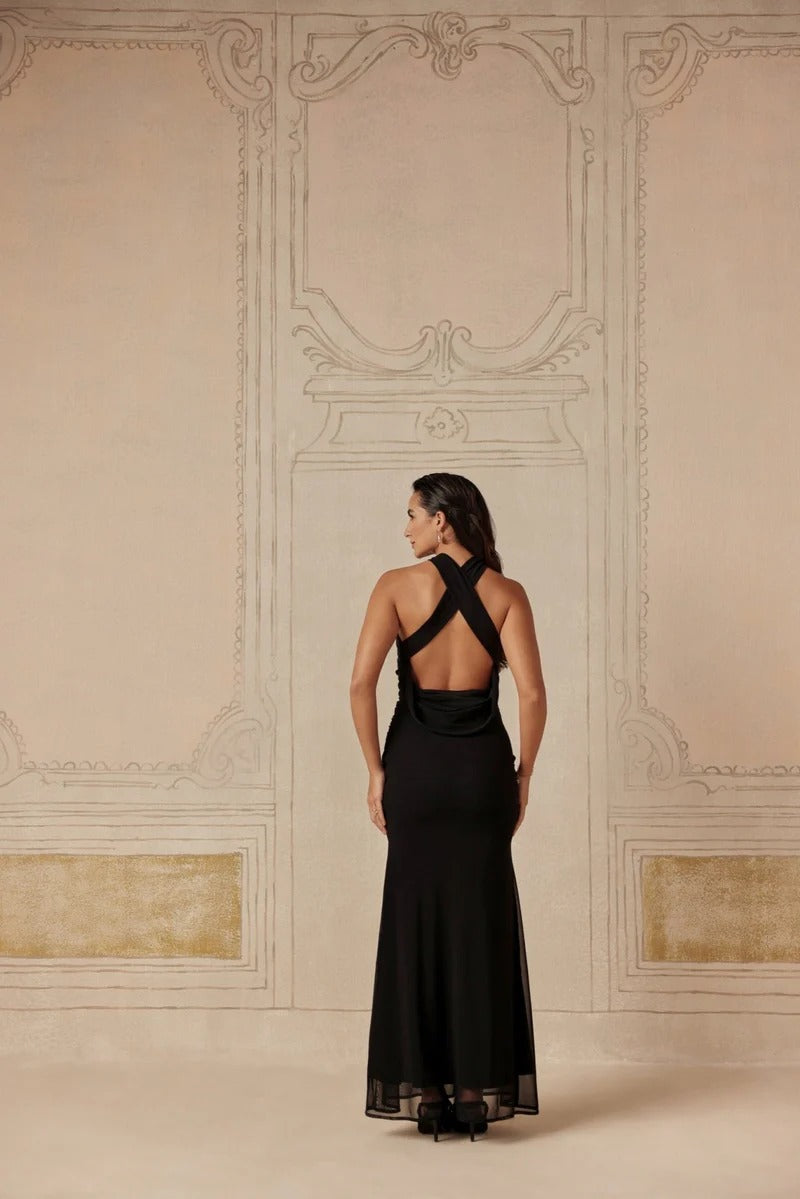 Jet Black Elegant Tulle Dress