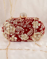 Dark Red Embroidered Clutch Bag