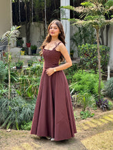 Brown Stretch Cotton Corset Dress Set