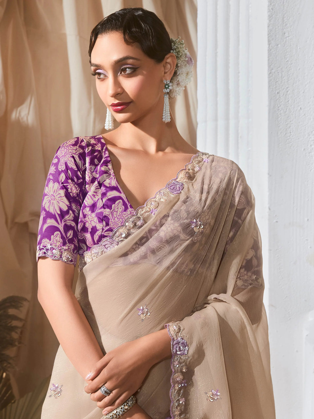 Organza Tissue Silk Sequins Saree