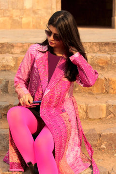 Patola Silk Kantha Patchwork Trench Coat