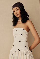 Ivory White Hammer Satin Polka Dot Dress