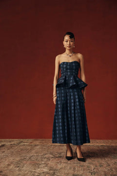 Deep Navy Cotton Linen Argyle Top