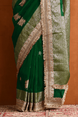 Emerald Green Tissue Pre-Stitched Saree