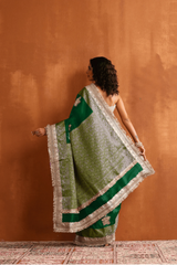 Emerald Green Tissue Pre-Stitched Saree