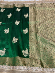 Emerald Green Tissue Pre-Stitched Saree