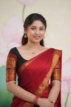 Padmaja Black and Maroon Cotton Half Saree - Skirt and Blouse stitched