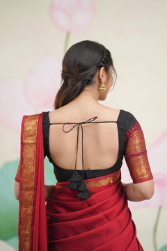 Padmaja Black and Maroon Cotton Half Saree - Skirt and Blouse stitched