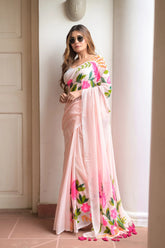Pink Mulmul Cotton Hand-Painted Saree