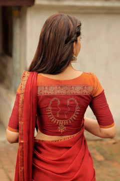Padmaja Cotton Half Saree in Orange & Red - Skirt and Blouse stitched