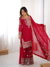 Georgette Red Sharara Suit with Zari Jhalak Work