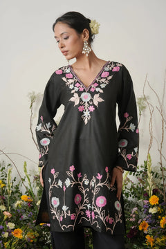 Cotton Black Ishita Kashmiri Aari Kurta