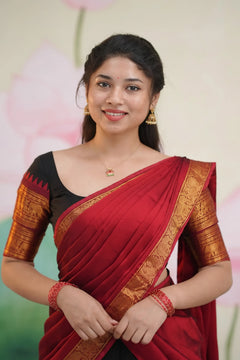 Padmaja Black and Maroon Cotton Half Saree - Skirt and Blouse stitched