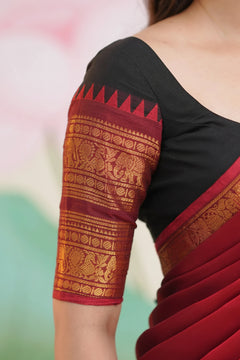 Padmaja Black and Maroon Cotton Half Saree - Skirt and Blouse stitched