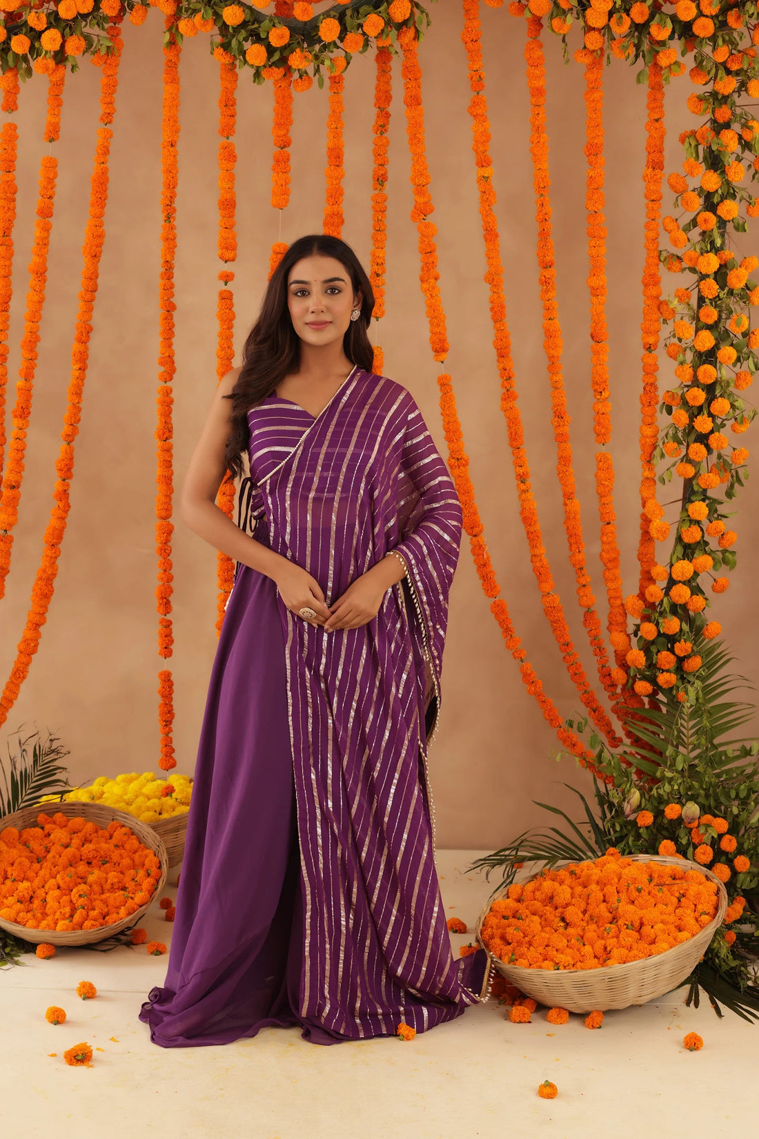Pink Lurex Fusion Indo-Western with Designer Blouse
