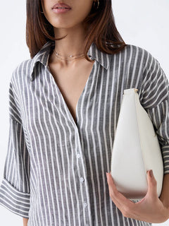 Grey Striped LOV Printed Blouse