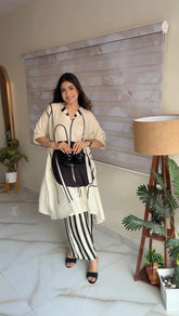 Pure Muslin Ivory Ink Co-Ord Set