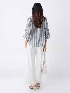 Grey Striped LOV Printed Blouse