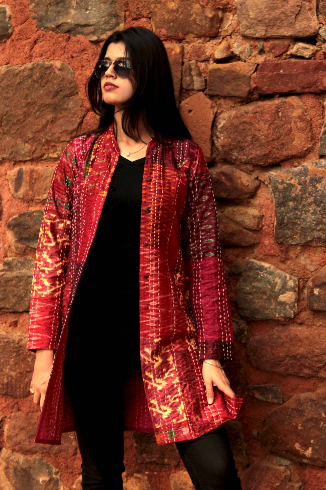 Patola Silk Kantha Patchwork Long Jacket