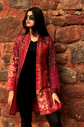 Patola Silk Kantha Patchwork Long Jacket