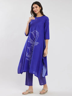 Cotton Blue Bandhani Floral Kurta Set