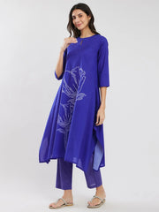 Cotton Blue Bandhani Floral Kurta Set