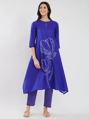 Cotton Blue Bandhani Floral Kurta Set