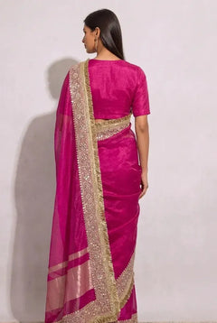 Rose Royale Mirror Work Tissue Saree with Blouse