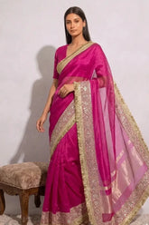 Rose Royale Mirror Work Tissue Saree with Blouse