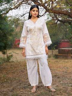 Everyday White Embroidered Ethnic Set
