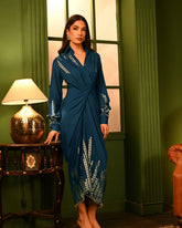 Soft Rayon Blue Oak Foil Shirtdress