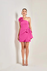 Pink Poplin One-Shoulder Wrap Dress