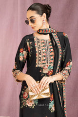 Black Gulnoor Crepe Suit Set