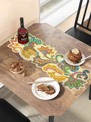 Yellow Green Beaded Floral Table Runner